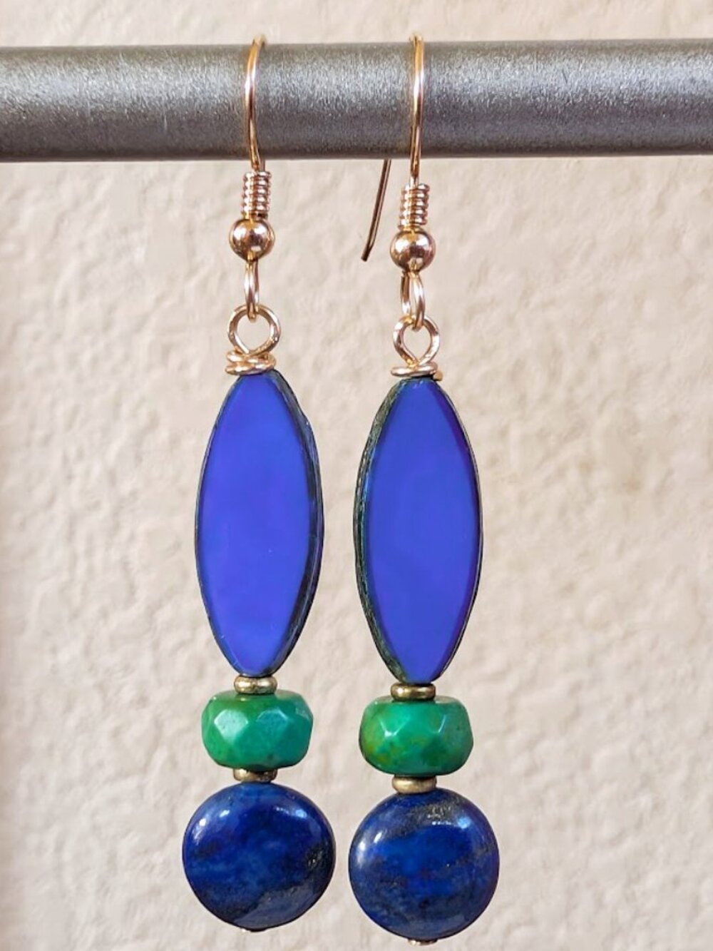 Boho 14k Gold Filled Royal Blue & Teal Green Turquoise & Lapis Lazuli Earrings
